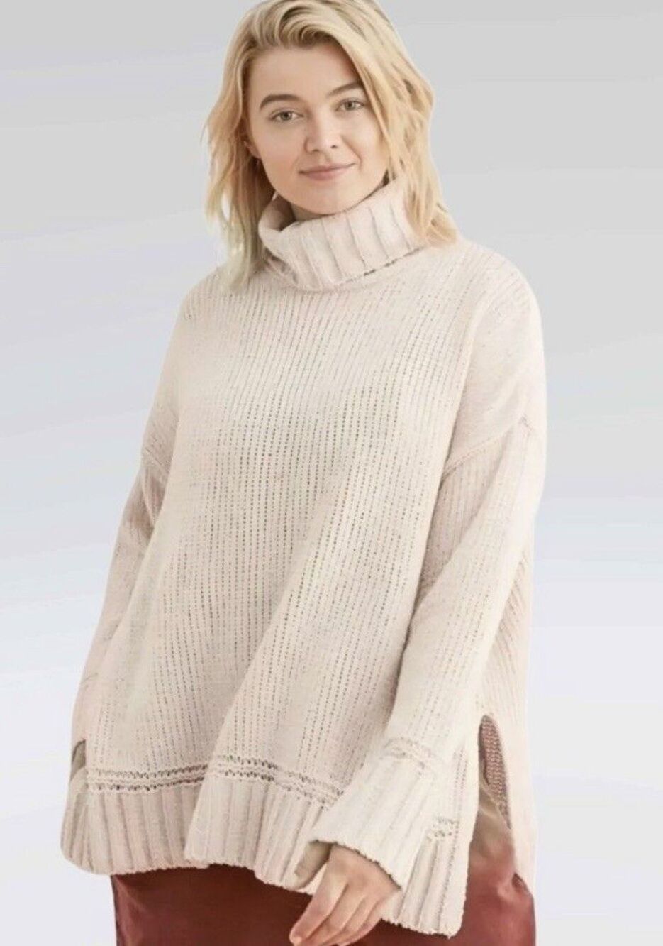 Aerie Cream Ivory Cozy Oversized Ribbed Knit Turtleneck Sweater S/P Lounge